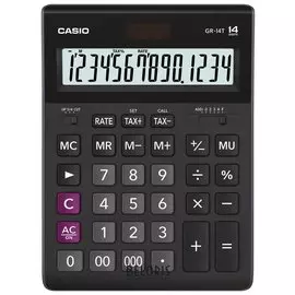 Калькулятор настольный CASIO GR-14T-W (210х155 мм), 14 разрядов, двойное питание, черный