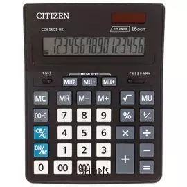 Калькулятор настольный CITIZEN BUSINESS LINE CDB1601BK (205x155 мм), 16 разрядов, двойное питание