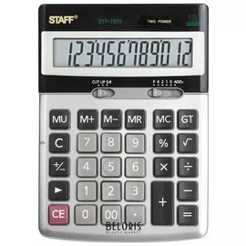 Калькулятор настольный металлический Staff Stf-1312 (170х125 мм), 12 разрядов, двойное питание