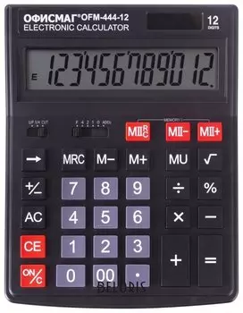 Калькулятор настольный офисмаг Ofm-444 (199x153 мм), 12 разрядов, двойное питание, черный