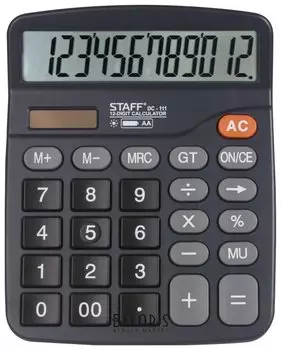 Калькулятор настольный STAFF PLUS DC-111 (180x145 мм), 12 разрядов, двойное питание, +батарейка АА