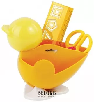 Канцелярский детский набор Юнландия "Цыпленок", 4 предмета: подставка, линейка со скрепками, ножницы, ластик, цвет желтый, блистер