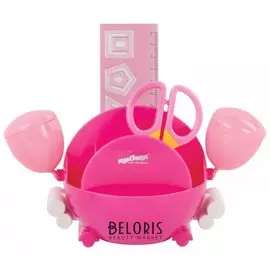 Канцелярский детский набор Юнландия "Краб", 4 предмета: подставка, линейка со скрепками, ножницы, ластик, цвет - розовый, блистер