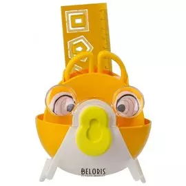 Канцелярский детский набор юнландия "Рыбка", 4 предмета: подставка, линейка со скрепками, ножницы, ластик, цвет - желтый, блистер 236957