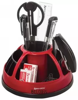 Канцелярский набор Brauberg "Микс", 10 предметов, вращающаяся конструкция, черно-красный, блистер