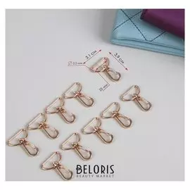 Карабин металлический, 39 × 31 мм / 25 × 2,2 мм, 10 шт, цвет золотой