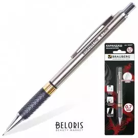 Карандаш механический Brauberg "Black Jack", металлический корпус, резиновый грип, ластик, 0,7 мм