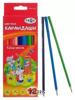 Карандаши 12 цветов «Гамма» «мультики», стержень D=2.6 мм, трёхгранные