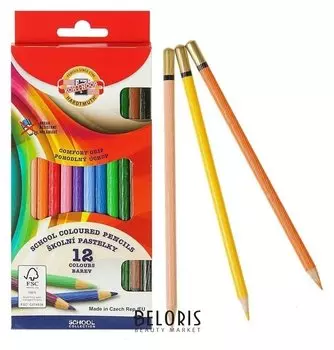 Карандаши 12 цветов Koh-i-noor 2112, рифлёная поверхность, картонная упаковка, европодвес