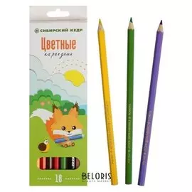 Карандаши 18цв сибирский кедр. лисенок, дл. 175мм, шестигранные 6.9мм