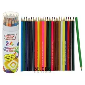Карандаши 24 цвета в тубусе HW Hong WEI шестигранные