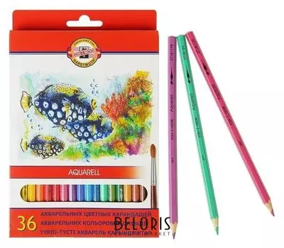 Карандаши акварельные Koh-i-noor Fish 3719/36, 36 цветов, картонная коробка, европодвес