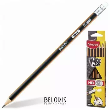 Карандаши чернографитные с ластиком, HB Black Pep's, 12 шт