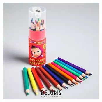 Карандаши цветные в тубусе с точилкой, 12 цветов
