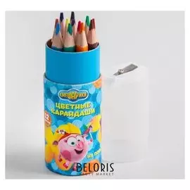Карандаши цветные в тубусе с точилкой, 12 цветов