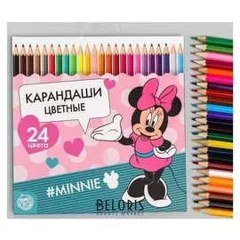 Карандаши цветные 24 цвета, "Минни", минни маус