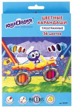 Карандаши цветные 36 цветов "Юнландик быстрее всех"