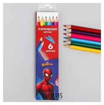 Карандаши цветные, 6 цветов "Супергерой", человек-паук