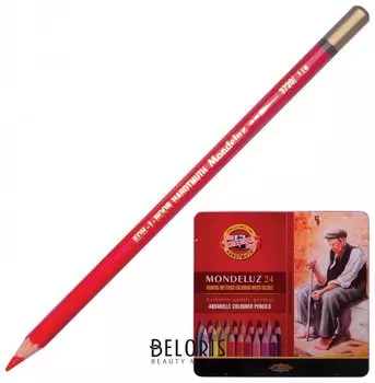 Карандаши цветные акварельные художественные Koh-i-noor "Mondeluz", 24 цвета, 3,8 мм, заточенные, металлическая коробка