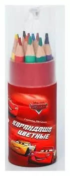 Карандаши цветные с точилкой в тубусе мини, 12 цветов, "Тачки", тачки