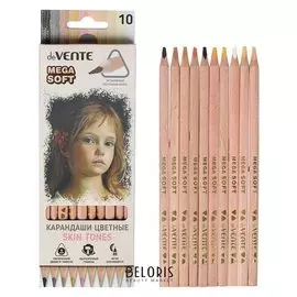 Карандаши художественные мягкие 10 цветов, Devente Skin Tints Mega Soft (На масляной основе, грифель D-4 мм, трехгранные)