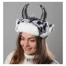 Карнавальная шапочка ушанка коровка блестящие рога