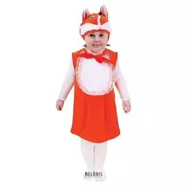 Карнавальный костюм для девочки от 1,5-3-х лет "Лиса с бантом", велюр, сарафан, шапка