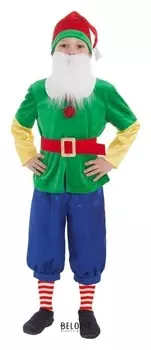 Карнавальный костюм "Гном зелёный", колпак, жакет, бриджи, борода, пояс, р. 30, рост 110-116 см