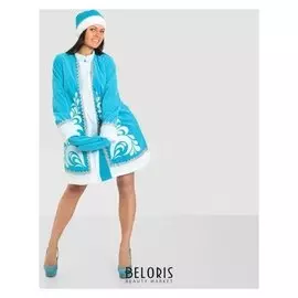 Карнавальный костюм "Стильная снегурочка", шуба с узором, шапка, варежки, р-р 44