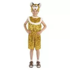 Карнавальный костюм "Тигр", комбинезон атласный, шапка, р-р 64, рост 122-128 см