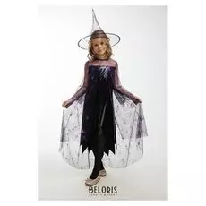 Карнавальный костюм «Ведьма в фиолетовом», платье, головной убор, пояс, р. 28, рост 110 см