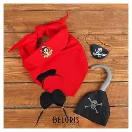 Карнавальный костюм взрослый "Черный генри" бандана, наглазник, крюк, борода, усы