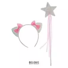 Карнавальный набор «Фея», с пайетками, 2 предмета: ободок, жезл, цвет серебряный