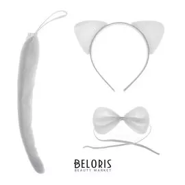 Карнавальный набор «Кисуля», 3 предмета: ободок, бант, хвост, цвет белый