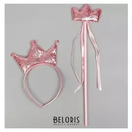 Карнавальный набор «Королева», 2 предмета: жезл, ободок, цвет розовый