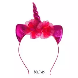 Карнавальный ободок «Единорог», с цветочками, цвет фуксия