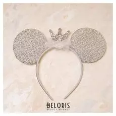 Карнавальный ободок «Ушки», с короной, цвет серебряный