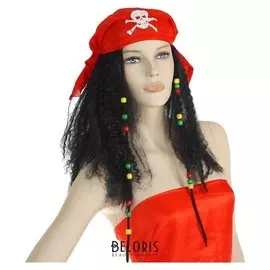 Карнавальный парик «Пиратка в бандане», с косичками, 120 г, цвет чёрный
