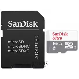 Карта памяти micro SDHC, 16 GB, SANDISK Ultra UHS-I U1, 48 Мб/сек. (class 10), адаптер
