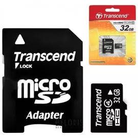 Карта памяти micro SDHC, 32 GB, TRANSCEND, 4 Мб/сек. (class 4), с адаптером