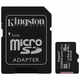 Карта памяти Microsdhc 16 GB Kingston Canvas Select Plus, Uhs-i U1, 100 мб/с (Class 10), адаптер, Sdcs2/16gb