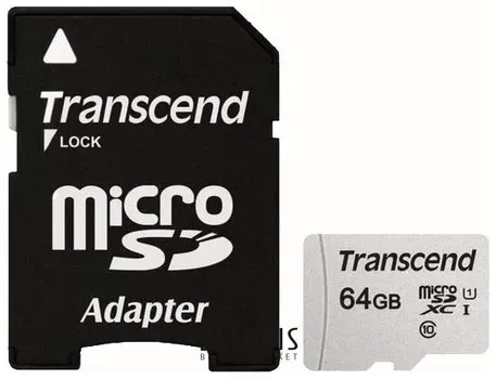 Карта памяти Microsdxc 64 GB Transcend Uhs-i U1, 95 мб/сек (Class 10), адаптер, Ts64gusd300s-a