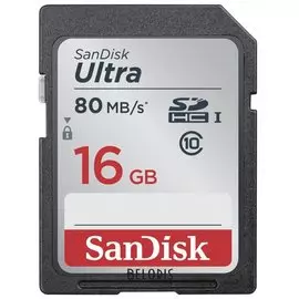 Карта памяти SDHC, 16 GB, SANDISK Ultra, UHS-I U1, 80 Мб/сек. (class 10)