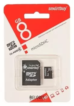 Карта памяти Smartbuy Microsd, 8 Гб, Sdhc, класс 4, с адаптером SD