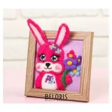 Картина из шерсти объёмная "Зайчик", 10 х 10 см