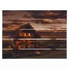 Картина на дереве "Домик в закате" 30х40 см