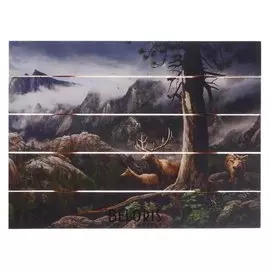 Картина на дереве "Олени в горах" 30х40 см