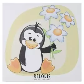 Картина "Пингвин с ромашками" 35х35 см