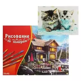 Картина по номерам 30×40 см в коробке «Котята на голубом одеяле»