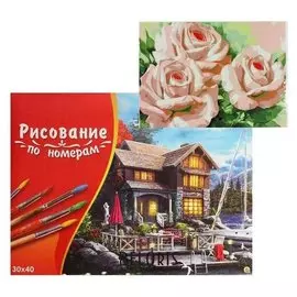 Картина по номерам 30×40 см в коробке «Русская коллекция левашов и бело-розовые розы»